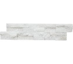 An Ice White Veneer panel featuring stacked stone with a textured, uneven surface and rectangular pieces arranged in a horizontal pattern.