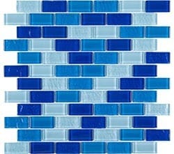 Sardinia Glass Mosaic tile from Stoneline Group, featuring a blend of blue tones and a modern subway pattern, perfect for pools, kitchens, and bathrooms