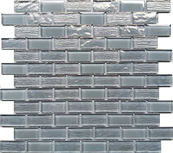 Savannah Glass Mosaic tile from Stoneline Group, featuring a sleek blend of gray tones in a 1x2 subway pattern, perfect for kitchens, bathrooms, and pool areas.