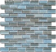 Glass mosaic tile in shades of blue and gray, ideal for modern backsplashes, bathrooms, and swimming pools – Barbados design